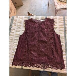 Anthropologie Lace Sleeveless Blouse Wine-Colored Size XL NWOT